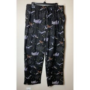Star Wars Pajama Pants Mens XXL Black‎ Fighter Jets Print Thick Poly Flannel